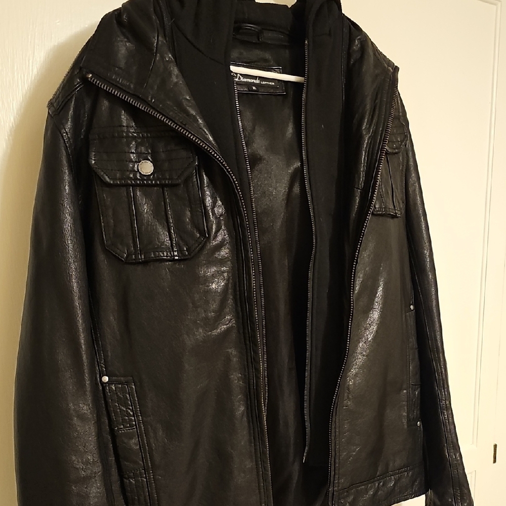 7 Diamonds Dark Leather Military Jacket - Picture 3 of 8